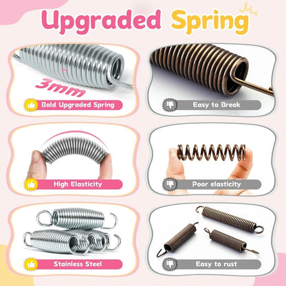 Comparison of stainless steel and bronze springs with text highlighting features and drawbacks.